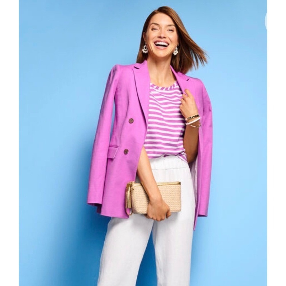 Talbots Plus Orchid Pink Cotton Blend Blazer Jacket Size 22W Classic Business